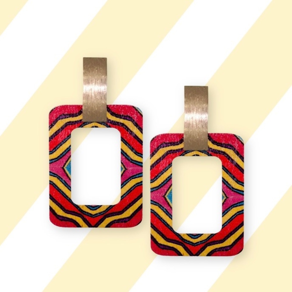 ✨SOLD✨ 🎉3 for $15🎉 Tribal Pattern Rectangular Wooden Earrings